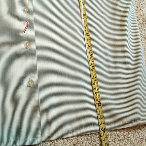 Christmas Button Up Shirt Green White Pinstripe, Candy Canes & Rhinestones Sz 8 - Picture 11 of 12